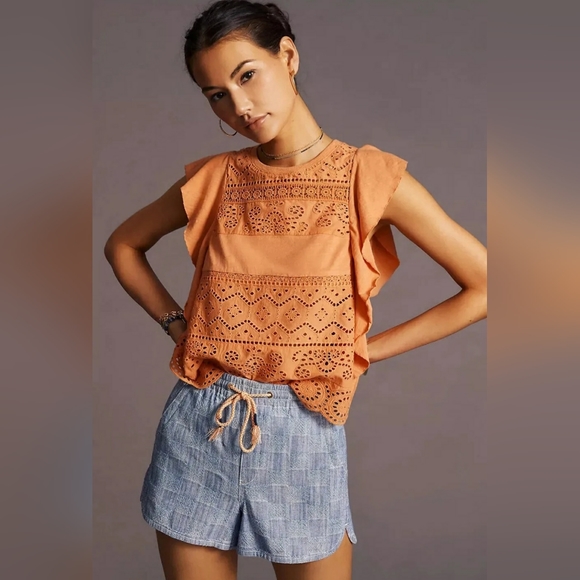 Anthropologie Sustainable Lace Tank Coral, Medium Lightweight perfect for summer - Picture 2 of 5